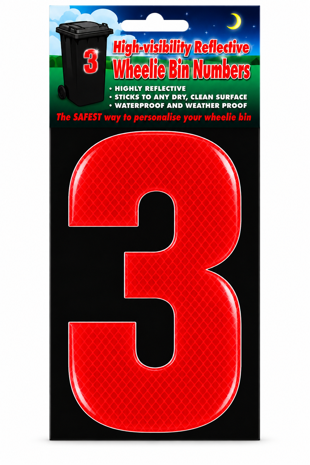 Wheelie Bin Sticker Number Decal Outdoor Waterproof Vinyl Sign Red no: 3 Unbranded