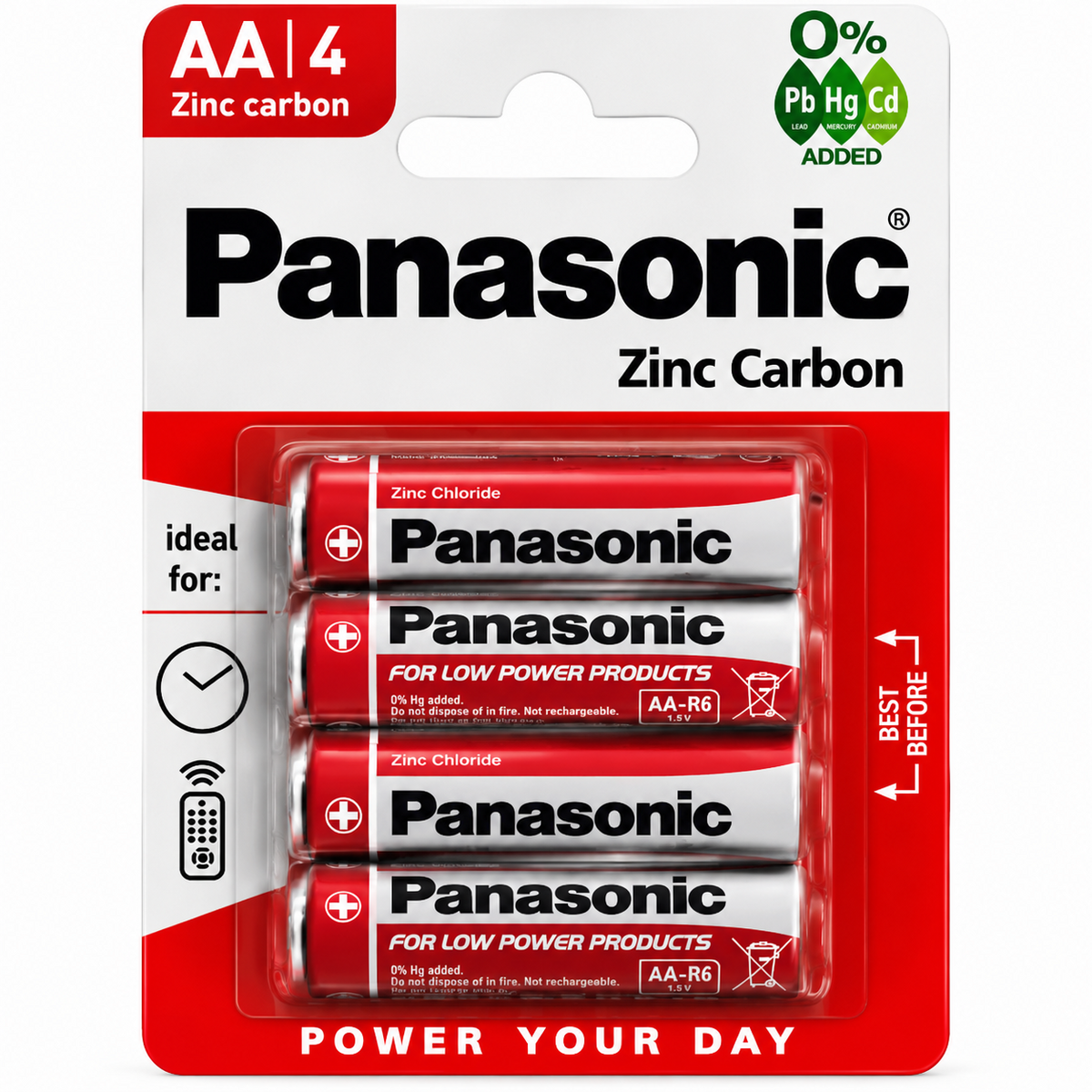 AA Batteries R6 1.5V Zinc Carbon Pack Of 4 Low Power Devices Long Lasting Energy Does not apply