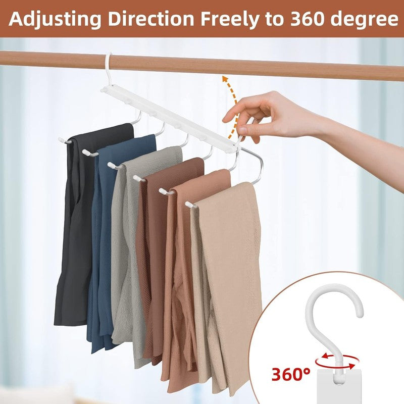 Space Saving Trouser Hangers 2 Pack 6 Tier Pants Organiser Non Slip Silver Clips Unbranded