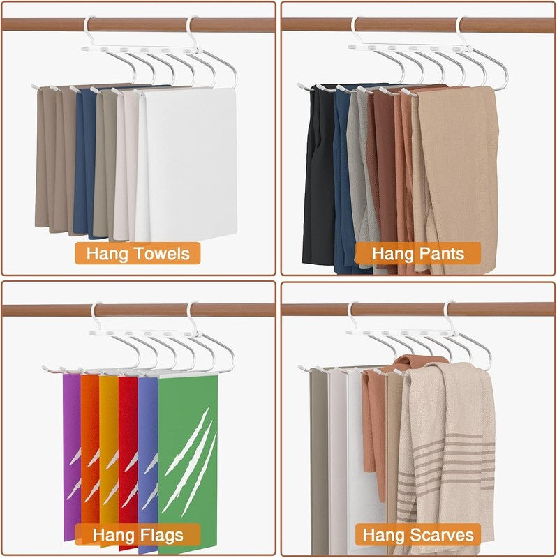 Space Saving Trouser Hangers 2 Pack 6 Tier Pants Organiser Non Slip Silver Clips Unbranded