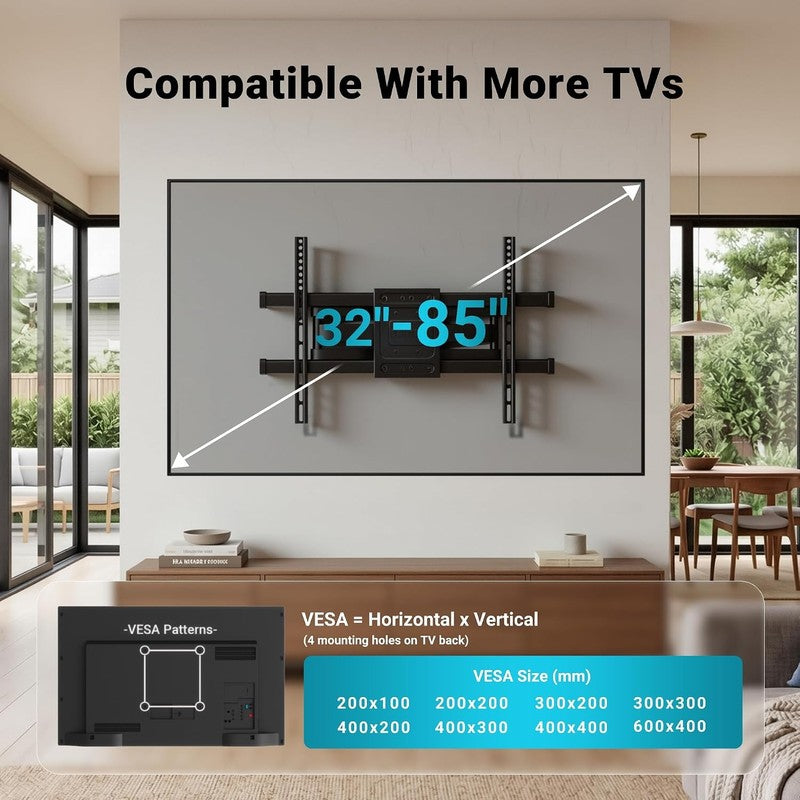 TV Wall Bracket 32-85 Inch Full Motion Mount 60kg Swivel Tilt 600x400 Does not apply