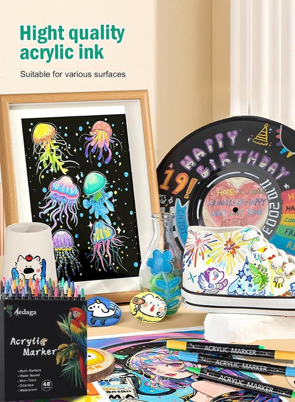 80 Colours Acrylic Paint Pens Dual Tip Fine Dot Markers Craft Glass Wood Stone Does not apply