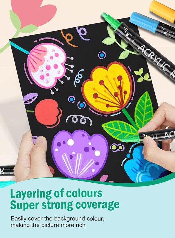 80 Colours Acrylic Paint Pens Dual Tip Fine Dot Markers Craft Glass Wood Stone Does not apply