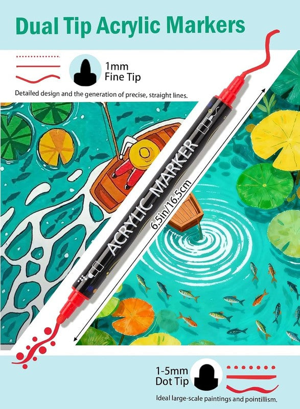 80 Colours Acrylic Paint Pens Dual Tip Fine Dot Markers Craft Glass Wood Stone Does not apply