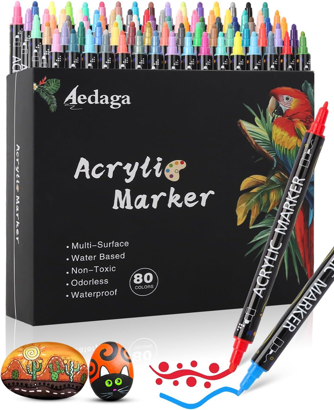 80 Colours Acrylic Paint Pens Dual Tip Fine Dot Markers Craft Glass Wood Stone Does not apply