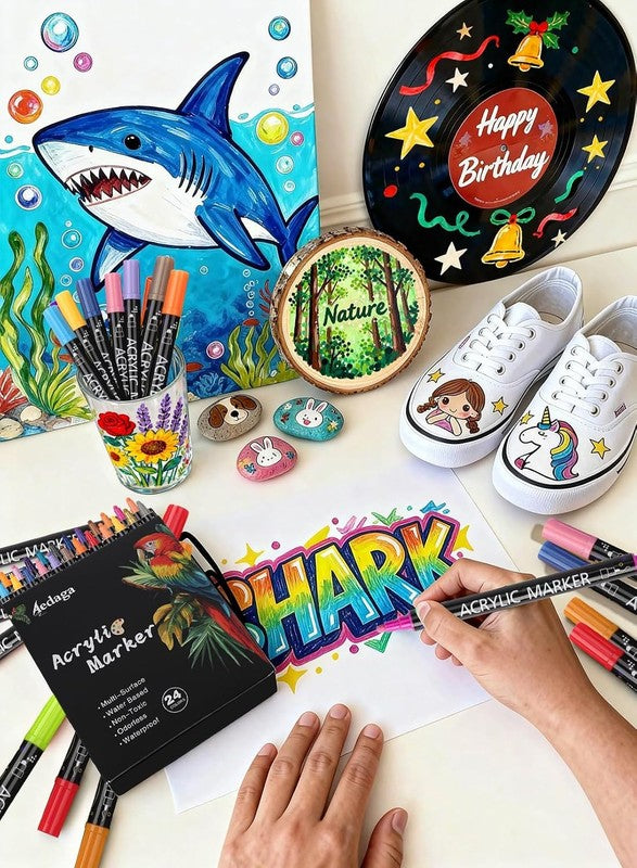 80 Colours Acrylic Paint Pens Dual Tip Fine Dot Markers Craft Glass Wood Stone Does not apply