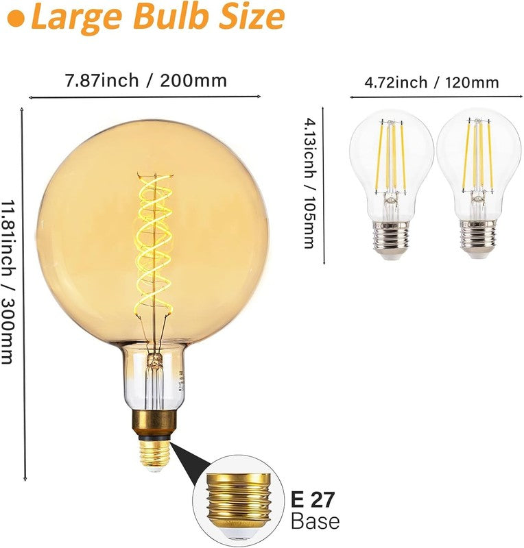 G200 Oversized LED Bulb E27 8W 450Lm 2200K Dimmable Vintage Globe Warm Light