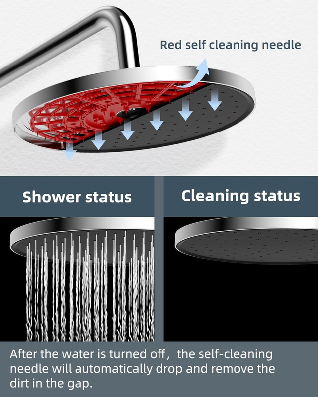 Rainfall Shower Head 10 Inch Chrome Self Cleaning Adjustable Bathroom G1/2