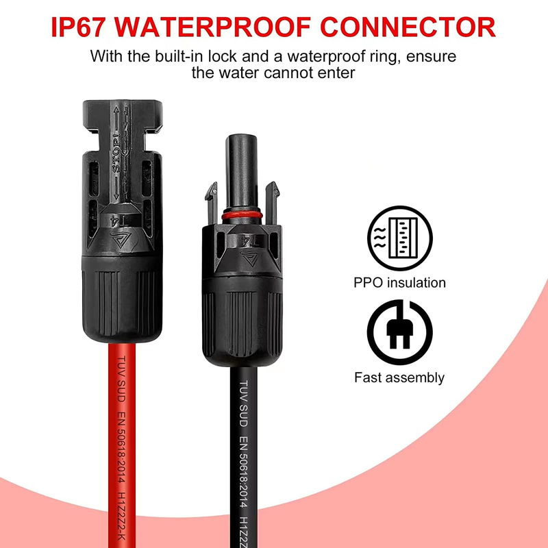 Solar Cable Extension 5M 6mm Red Black Tinned Copper Wire PV Panel Lead