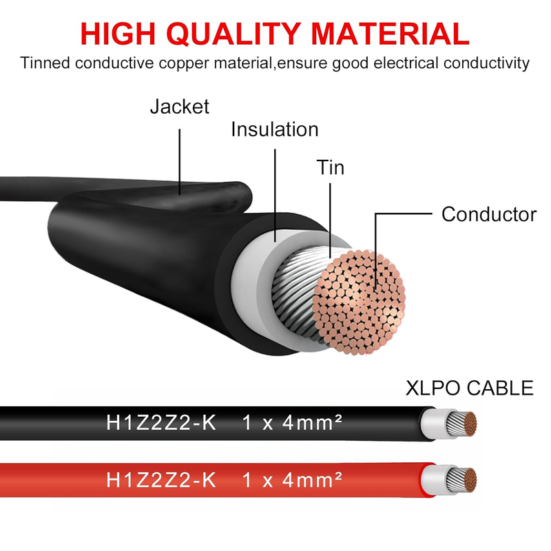 Solar Cable Extension 5M 6mm Red Black Tinned Copper Wire PV Panel Lead