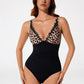 V Neck Swimsuit Women One Piece Mesh Swimwear Tummy Control Crisscross Back L