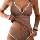Tankini Swimsuit Womens XXL Two Piece V Neck Tummy Control High Waist Beach Suit