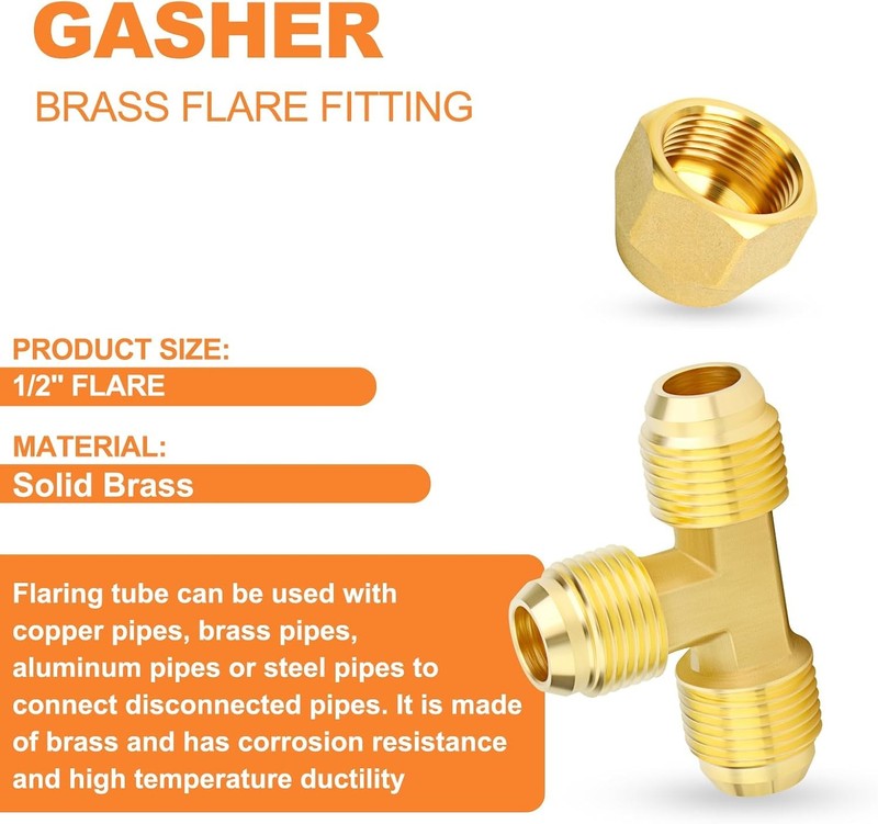 Brass 3 Way Flare Tee Fitting 1/2 Inch Male Tube Adapter Pipe Plumbing Fuel Gas