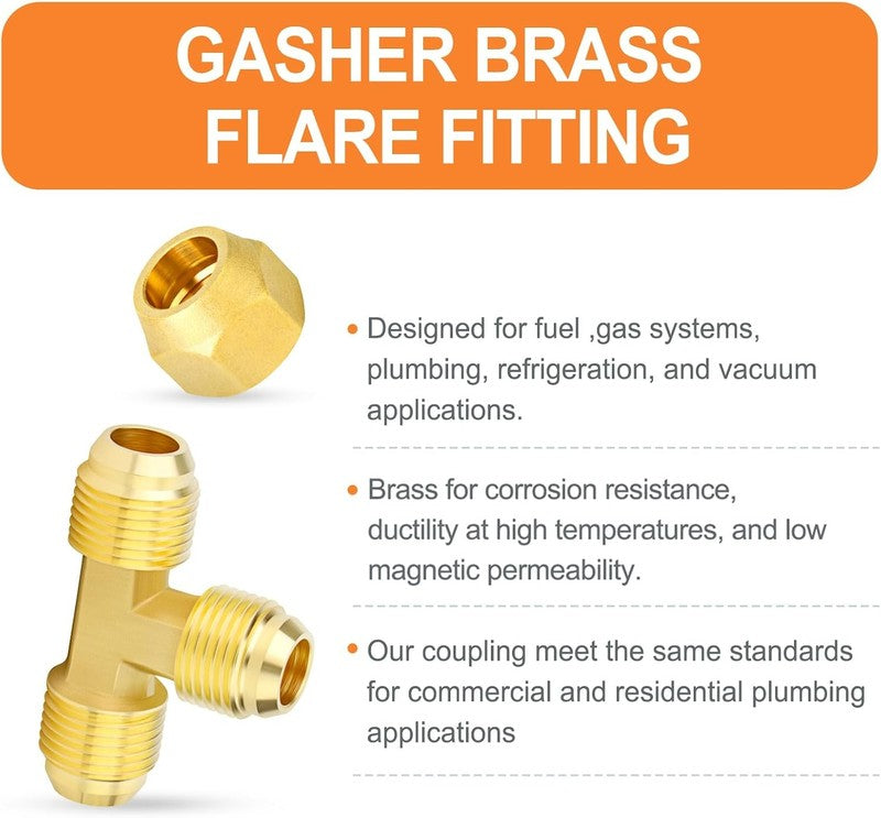 Brass 3 Way Flare Tee Fitting 1/2 Inch Male Tube Adapter Pipe Plumbing Fuel Gas