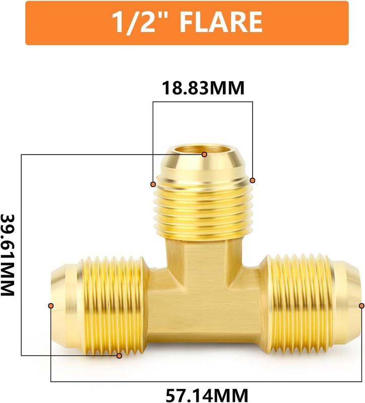 Brass 3 Way Flare Tee Fitting 1/2 Inch Male Tube Adapter Pipe Plumbing Fuel Gas