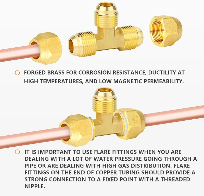 Brass 3 Way Flare Tee Fitting 1/2 Inch Male Tube Adapter Pipe Plumbing Fuel Gas