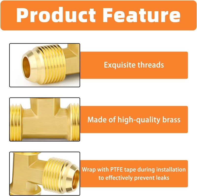 Brass 3 Way Flare Tee Fitting 1/2 Inch Male Tube Adapter Pipe Plumbing Fuel Gas
