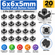 6x6x5mm Tactile Push Button Switch 2 Pin DIP SPST Momentary PCB 20Pc Pack Boards