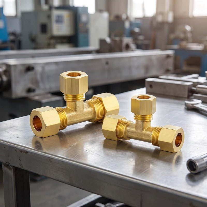 Brass Compression Tee 12mm Tube Fitting Connector Air Fuel Gas Oil Plumbing