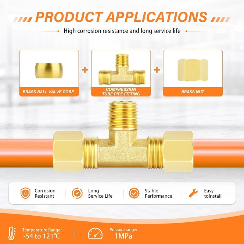 Brass Compression Tee 12mm Tube Fitting Connector Air Fuel Gas Oil Plumbing