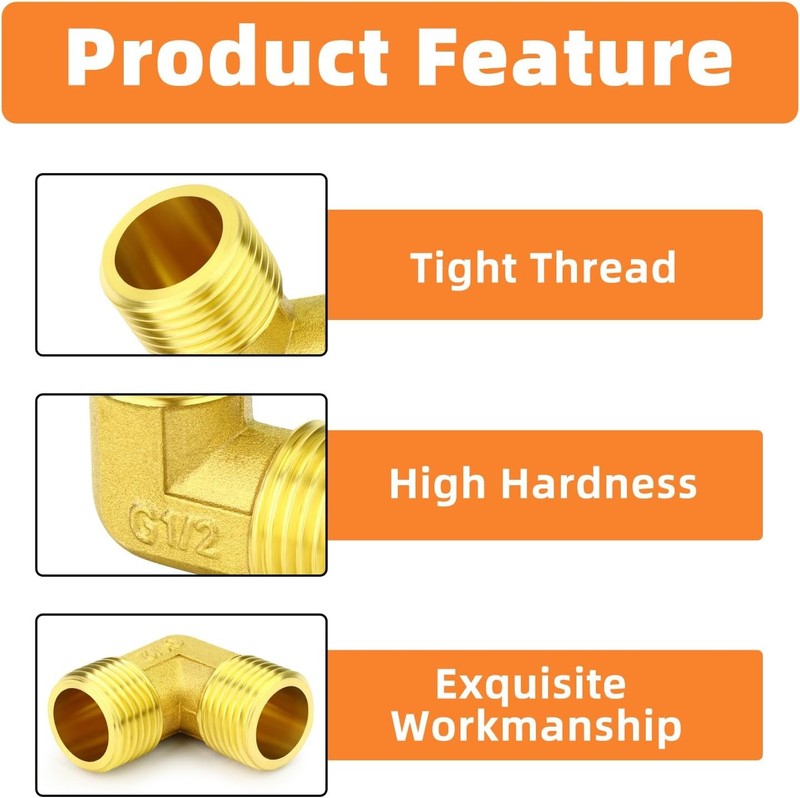 Brass 90 Degree Elbow 1/2Inch BSP Male Thread Pipe Fitting Air Fuel Gas Plumbing