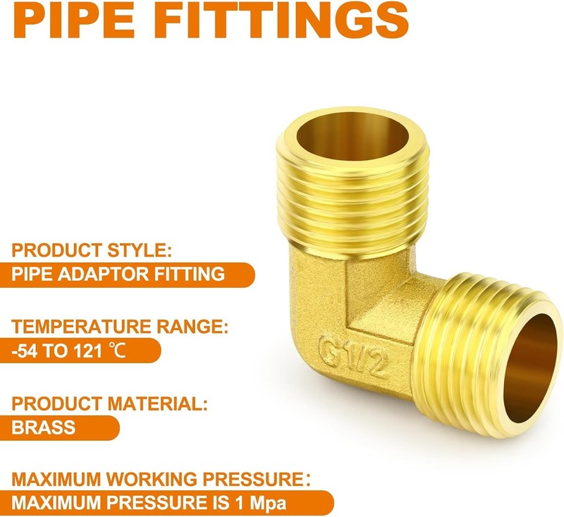 Brass 90 Degree Elbow 1/2Inch BSP Male Thread Pipe Fitting Air Fuel Gas Plumbing