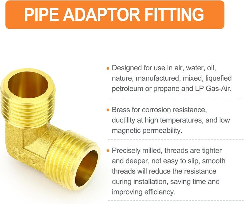 Brass 90 Degree Elbow 1/2Inch BSP Male Thread Pipe Fitting Air Fuel Gas Plumbing