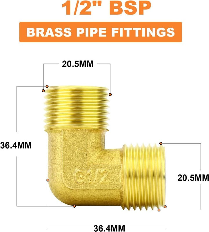 Brass 90 Degree Elbow 1/2Inch BSP Male Thread Pipe Fitting Air Fuel Gas Plumbing