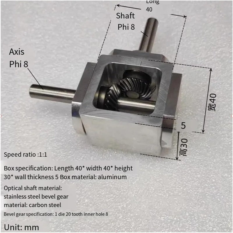 1:1 Right Angle Gearbox 20T 8mm Shaft Spiral Bevel Drive Gear Reducer Mechanical