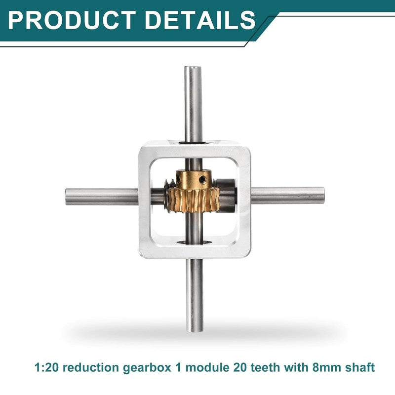 90 Degree Worm Gearbox 1:20 Reduction Gearbox 8mm Shaft Aluminium DIY Module Kit