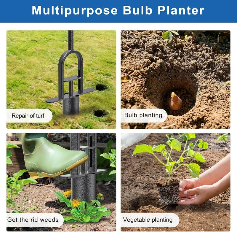 Long Handle Bulb Planter Auto Release Flower Transplanter Soil Plugger Tool