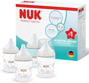 NUK Perfect Match Baby Bottle Set 150ml 0+ Months Anti Colic PP 4 Pack Rainbow