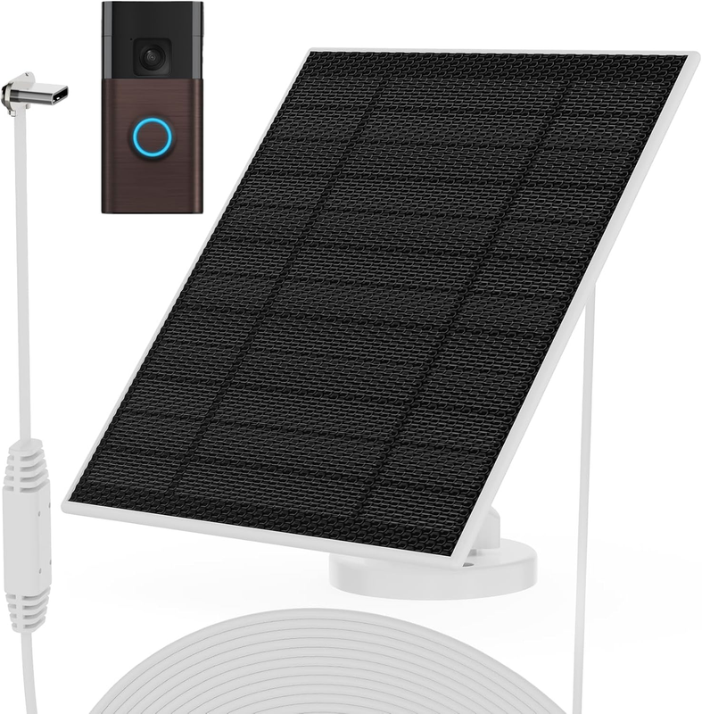 6W Solar Panel Charger For Video Doorbell 2024 Type C 13Ft Cable IP67 Waterproof