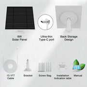 6W Solar Panel Charger For Video Doorbell 2024 Type C 13Ft Cable IP67 Waterproof