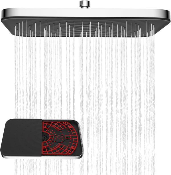 Black rainfall shower head with water spray