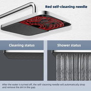 Self Cleaning Rainfall Shower Head 12x8 Inch Black Panel 360 Pivot High Flow