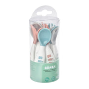 Baby Training Cutlery Set Six Spoons 4 Forks Ergonomic Handles Beaba Travel Case