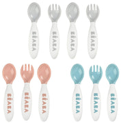 Baby Training Cutlery Set Six Spoons 4 Forks Ergonomic Handles Beaba Travel Case