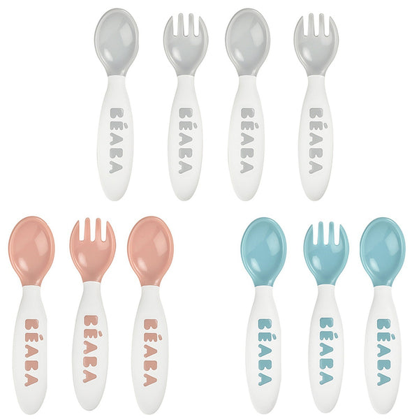 Beaba training cutlery set with six spoons and four forks in pastel colours
