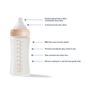 Nuby RapidBottle Glass Infant Bottles 270ml 2Pk Beige Silicone Coated Anti Colic