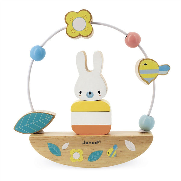 Janod Pure Rabbit Wooden Bead Maze Rocking Stacking Toy 3 In 1 Pastel 12 Months+