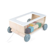 Janod Sweet Cocoon Wooden Pull Along Cart 17 Cubes Toddler Construction Toy 18m+