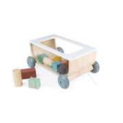 Janod Sweet Cocoon Wooden Pull Along Cart 17 Cubes Toddler Construction Toy 18m+