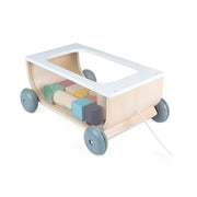 Janod Sweet Cocoon Wooden Pull Along Cart 17 Cubes Toddler Construction Toy 18m+