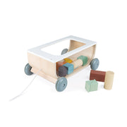 Janod Sweet Cocoon Wooden Pull Along Cart 17 Cubes Toddler Construction Toy 18m+