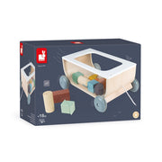 Janod Sweet Cocoon Wooden Pull Along Cart 17 Cubes Toddler Construction Toy 18m+
