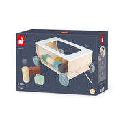 Janod Sweet Cocoon Wooden Pull Along Cart 17 Cubes Toddler Construction Toy 18m+