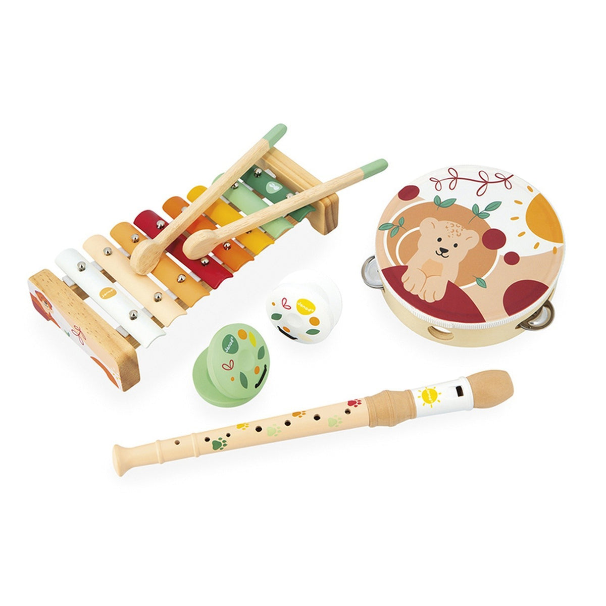 Musical Instruments Set Janod Sunshine Xylophone Tambourine Flute Castanets 18m+