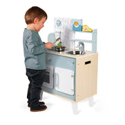 Wooden Play Kitchen Janod Plume Blue Grey Cooker Five Accessories Ages 3-6 Years