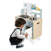 Wooden Play Kitchen Janod Plume Blue Grey Cooker Five Accessories Ages 3-6 Years